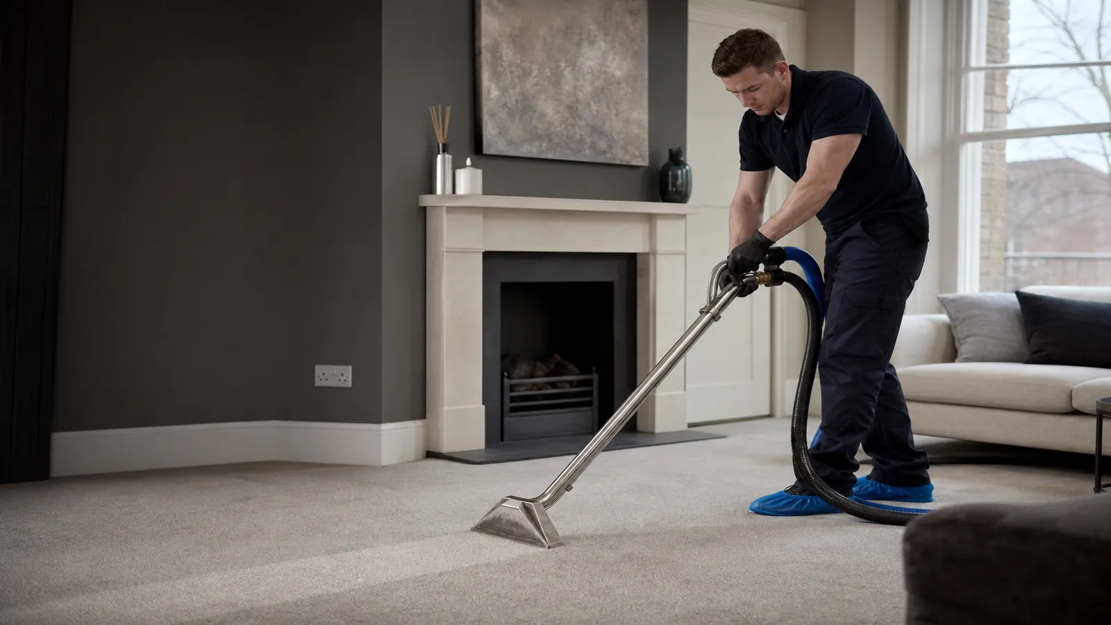 Technician carrying out carpet extraction in Enfield